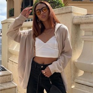 Audrey Oversized Zip Up Sweatshirt Beige Princess Polly